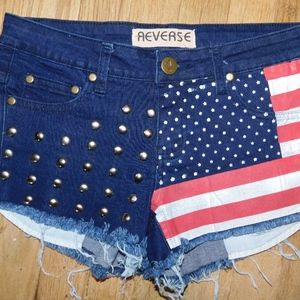 Reverse Denim American Flag Shorts